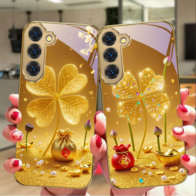 Samsung Galaxy S25 - Funda de teléfono de cristal dorado